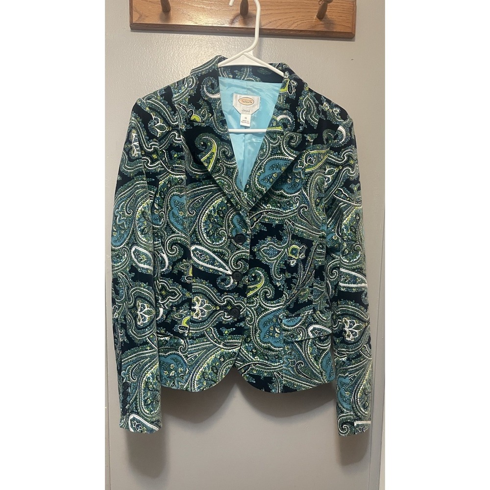 Talbots Paisley Print Blazer Blue/Green Corduroy Women's 10 Fully Lined NWOT